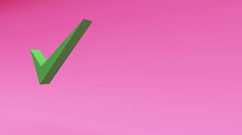 3d Green check mark or tick isolated over pink background. 3D rendering Stock Illustration