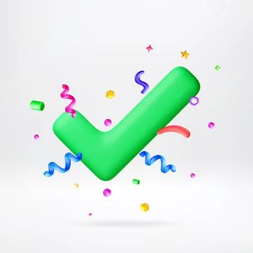 3D Green check mark symbol with colorful confetti. イラスト素材
