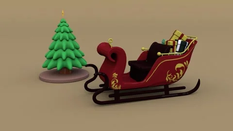 3d green Christmas tree rotating gift box sleigh moving background 3d anima.. Stock Footage 289180258