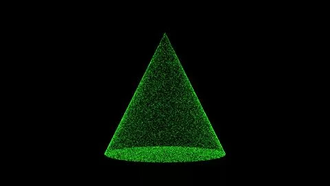 3D green cone on black background. Object consisting of flickering particle.. Illustrazione stock