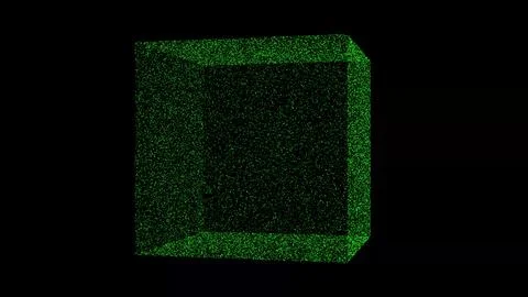 3D green cube black background. Object consisting of flickering particles. .. Illustrazione stock