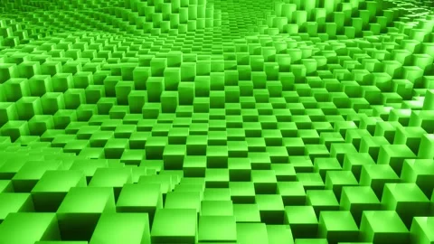 3D Green Cube Waves Looping Vertical Motion Hill Abstract Geometric Background Vidéo 305592722