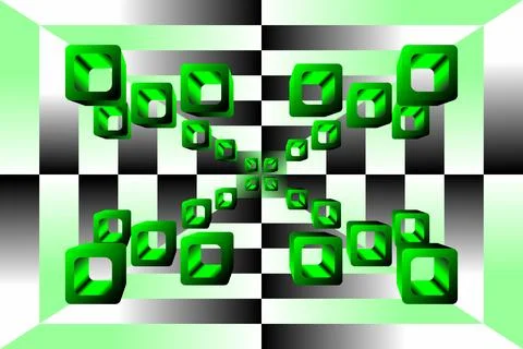 3D Green Cubes Optical Illusion Vector Checkered Background JPG-EPS Stock Illustration