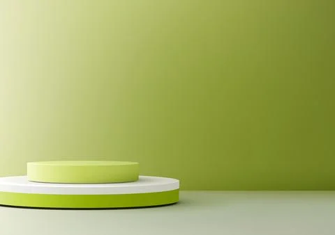 3d green cylindrical platform on white base, modern product display mockup,.. Stock Illustration