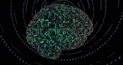 3d green digital background, brain constructed from pcb board and chips. Digital Stock Footage 144609205