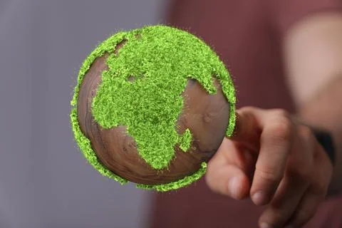 3d green earth floating in the air standing for environment and preservation Illustrazione stock