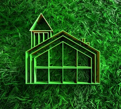 3d green grass covered abstract house icon Ilustración de archivo