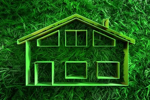 3d green grass covered abstract house icon Ilustración de archivo