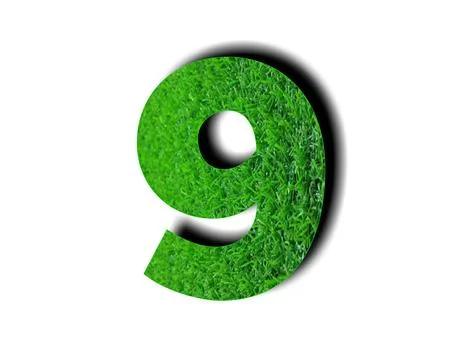3d green grass texture number 9 nine on white background for design elements Stock Illustration