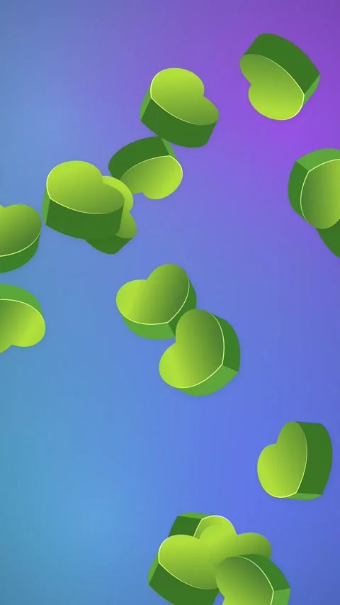 3D Green Hearts Falling Against a Blue and Purple Gradient Background Stock Footage 344717921