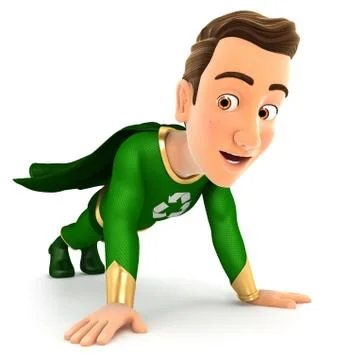 3d green hero doing push-ups Stock Illustration