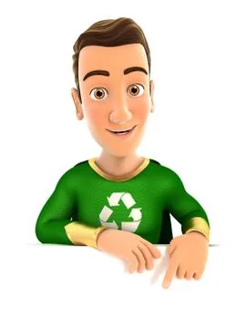 3d green hero pointing to empty wall Stock Illustration