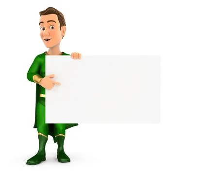 3d green hero pointing empty board Stock Illustration