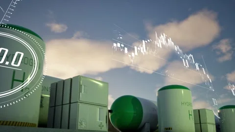 3d Green hydrogen storage stations animation. Multiple modern devices work Stock Footage 322196794