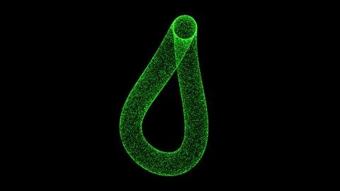 3D green infinity object on black backdrop. Object consisting of flickering p Illustrazione stock