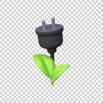 3d Green leaf with a plug. Ecology icon. Illustrazione stock