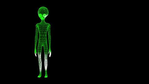 3D Green Man with copy space on black bg. Alien Extra Terrestrial life-form. UFO Stock Footage 245552688