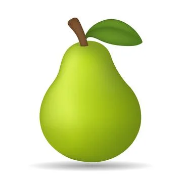 3d green pear icon vector emoji illustration with a leaf and stem Stock Illustration