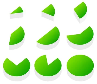 3d green piecharts. process, progress, segment, part, slice, segmentation, di Stock Illustration