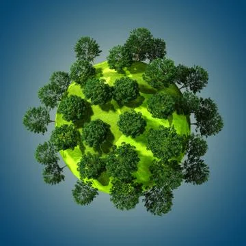 3d green planet full of trees, concept Stock Illustration
