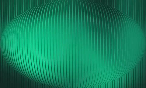 3D Green Ribbed Oval Sphere on Textured Emerald Background with Linear Patter Stock Illustration