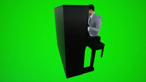 3d green screen an architect playing the piano in European bars from three Video stock 252653422