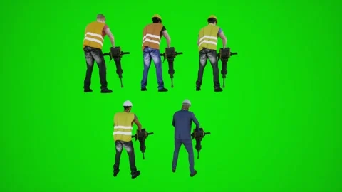 3d green screen construction workers digging the ground with hole digger from Stock Footage 252653728