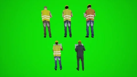 3d green screen construction workers reading maps from the back angle Stock Footage 252653774