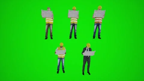 3d green screen construction workers reading maps from the front angle Stock Footage 252653777