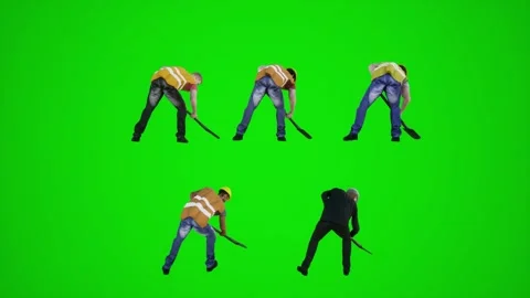 3d green screen construction workers shoveling from the back angle Stock Footage 252653803