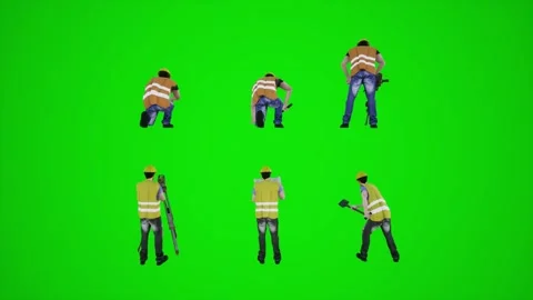 3d green screen construction workers measuring pounding with hammer taking Stock Footage 252653849