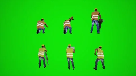 3d green screen construction workers measuring pounding with hammer taking Stock Footage 252653879
