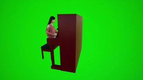3d green screen female dancer playing the piano in Asian bars from three corner Stock-Footage 252653300
