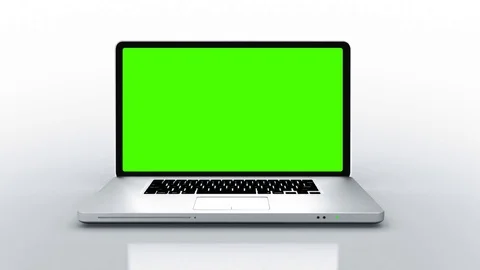 3D Green Screen Modern Laptop Opens 3D Animation White Background Stock Footage