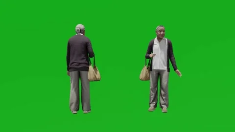 3d green screen old asian woman waiting for bus at station with 2 different view 스톡 동영상 201736783