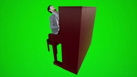 3d green screen policeman playing the piano in European bars from three corner Stock Footage 252653441