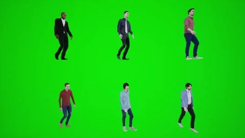 3d green screen six men walking in the field from three angles Video stock 252661346