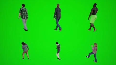 3d green screen six men and women walking and talking on the phone in the store Video stock 252661523