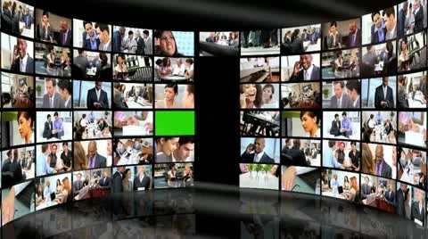 3D Green Screen Video Wall Multi Ethnic Business People Wireless Networking Stock Footage 21898617