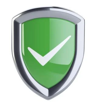 3d green shield with check mark. Protection icon. Stock Illustration