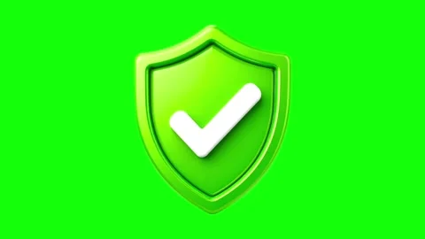3D Green Shield with White Check Mark on Green Screen for Security Video stock 346297181