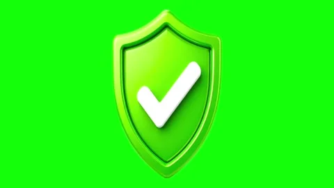 3D Green Shield with White Check Mark on Green Screen for Security Stock Footage 346297261