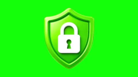 3D Green Shield with White Padlock on Green Screen 動画素材 345342394
