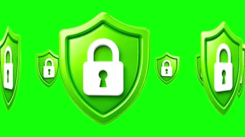 3D Green Shield with White Padlock on Green Screen Stock Footage 345342518