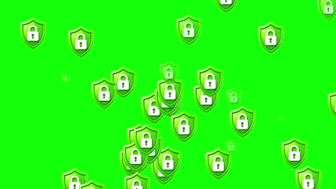 3D Green Shield with White Padlock on Green Screen Stock Footage 345342519