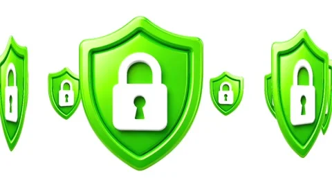3D Green Shield with White Padlock Animation Stock Footage 345342600
