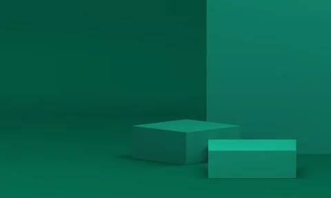 3d green showroom squared podium with wall background for presentation real.. Stock Illustration