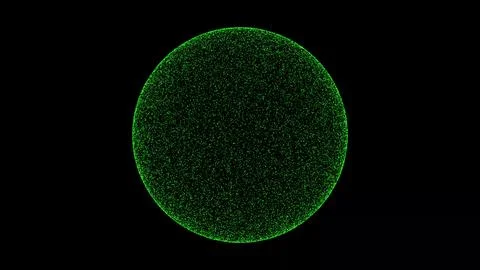 3D green sphere on black background. Object consisting of flickering partic.. Illustrazione stock