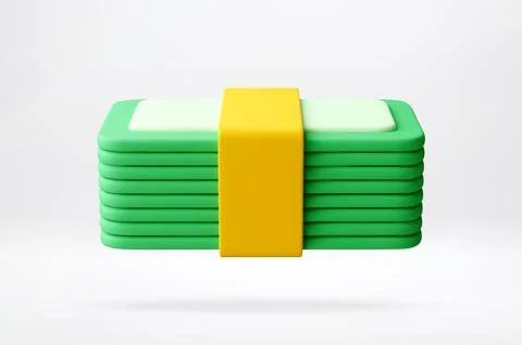 3D Green stack of money with yellow band 스톡 일러스트