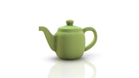 3D Green Tea Pot on a Reflective Floor Moving Towards the Camera. 3D Tea Pot. 4K Stock Footage 283263272